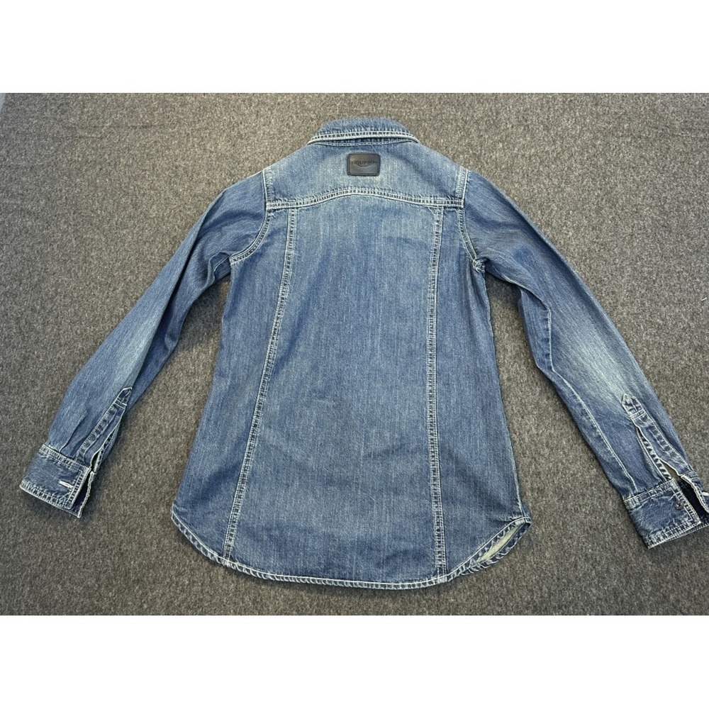 Triumph Motorcycles Denim Button Front Shirt Western Cotton Blue Women's Small - Picture 14 of 15